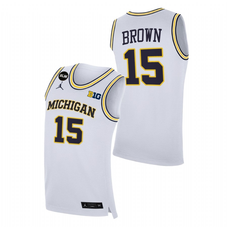 Michigan Wolverines Men's NCAA Chaundee Brown #15 White BLM College Basketball Jersey WOK1149RM